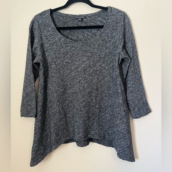 Eileen Fisher Asymmetrical Grey Sweater Top 3/4 Sleeve Size S - Picture 1 of 6